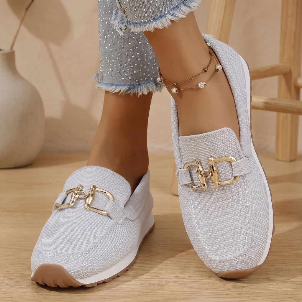 Women's Orthopedic Slip-On Mesh Loafer Sneakers Gold Horsebit