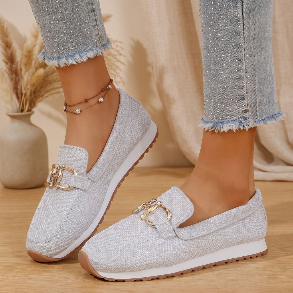 Women's Orthopedic Slip-On Mesh Loafer Sneakers Gold Horsebit