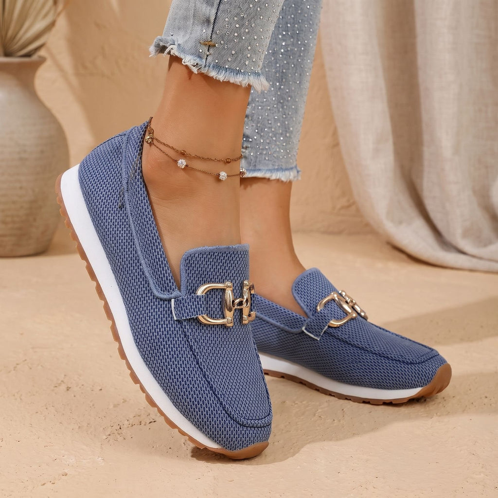 Women's Orthopedic Slip-On Mesh Loafer Sneakers Gold Horsebit - Blue