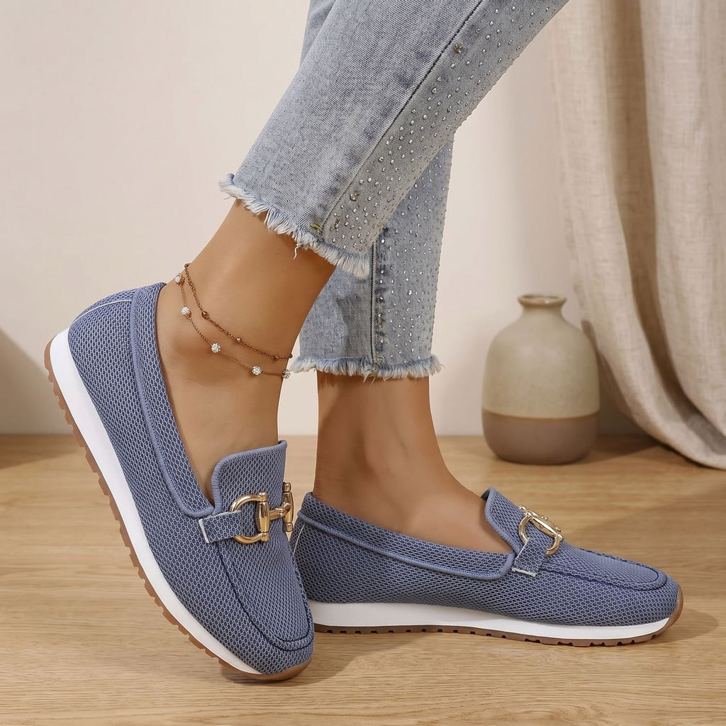 Women's Orthopedic Slip-On Mesh Loafer Sneakers Gold Horsebit