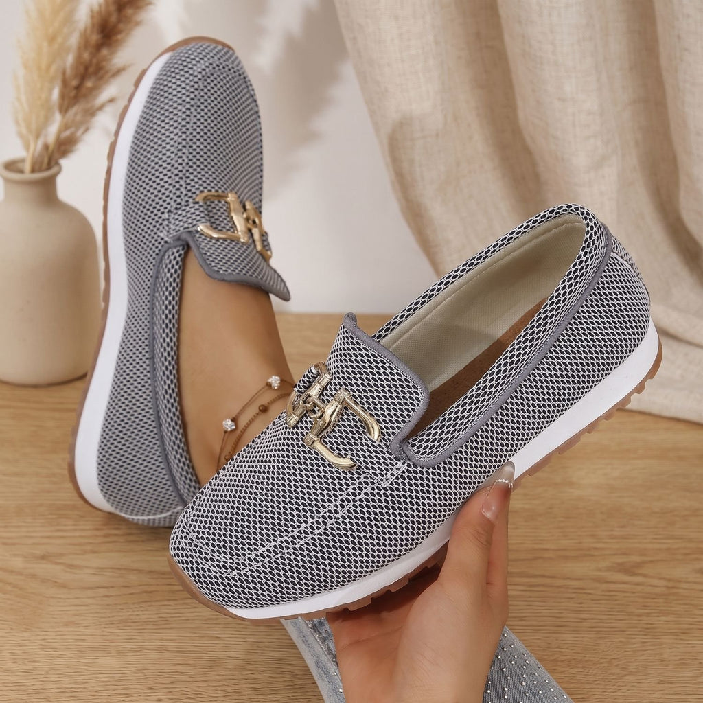 Women's Orthopedic Slip-On Mesh Loafer Sneakers Gold Horsebit