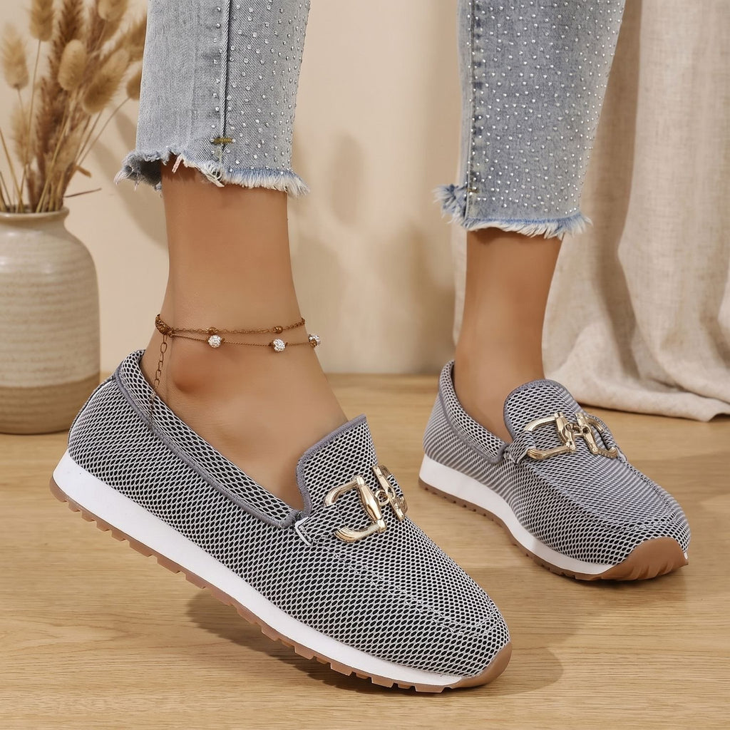 Women's Orthopedic Slip-On Mesh Loafer Sneakers Gold Horsebit - Gray