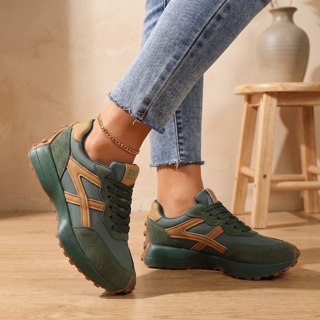 Women's Orthopedic Sneakers Cushioned Lace-Up Low-Top Trainers - Green