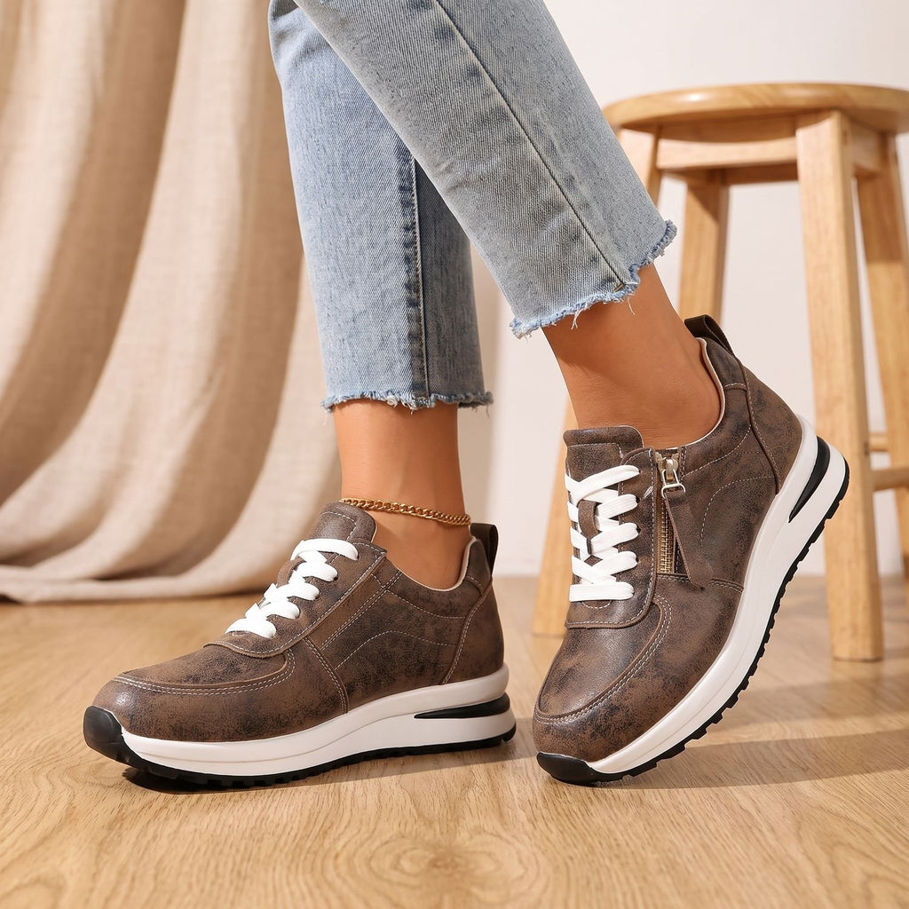 Women's Orthopedic Sneakers Cushioned Platform Lace-Up Low-Top - Brown