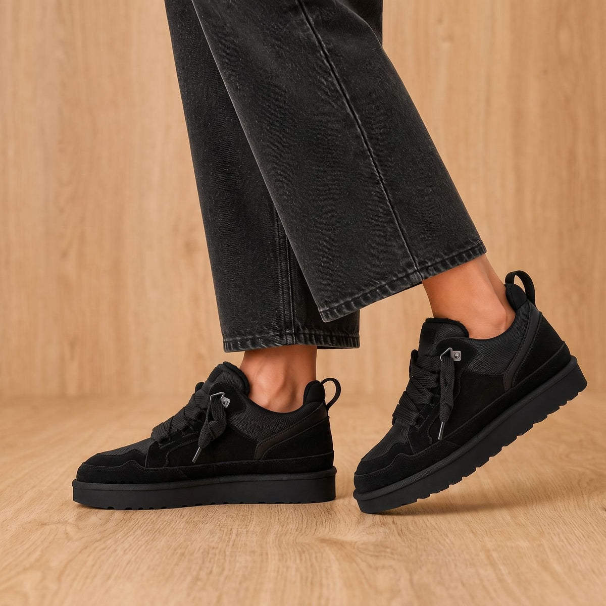Women's Orthopedic Suede Winter Sneakers Platform Sole - Black