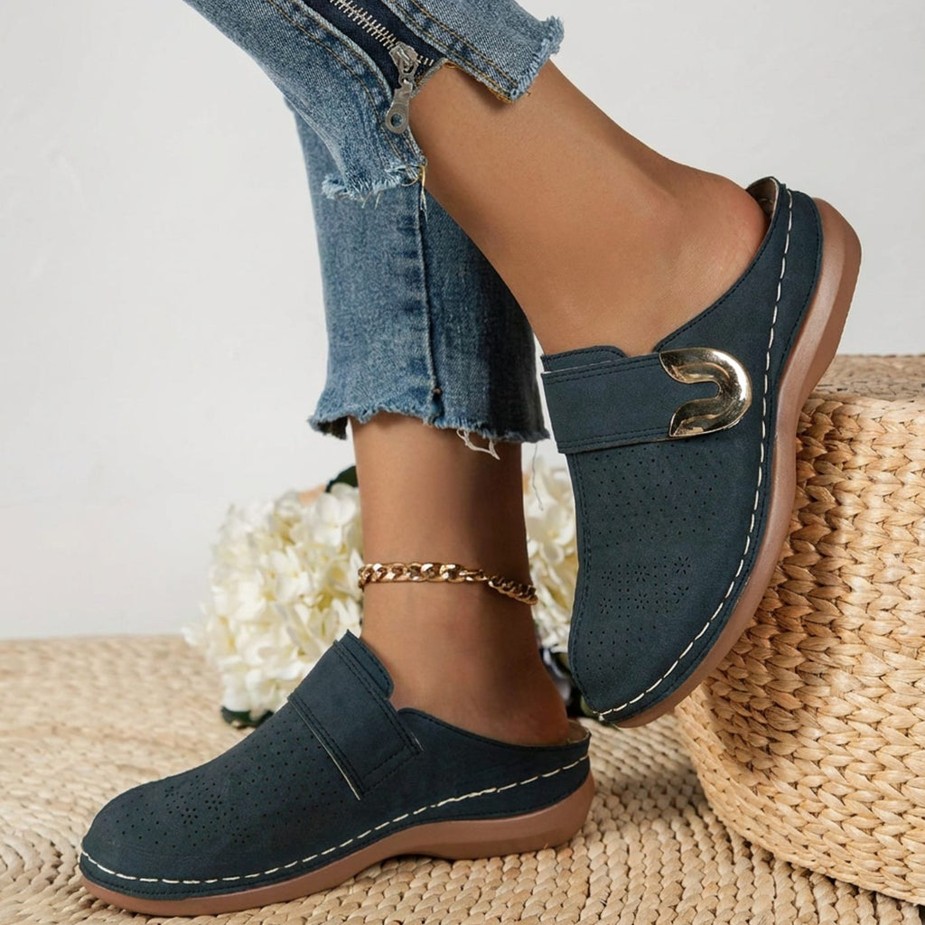 Women's Orthopedic Velcro Slip-On Mule Slippers - Blue