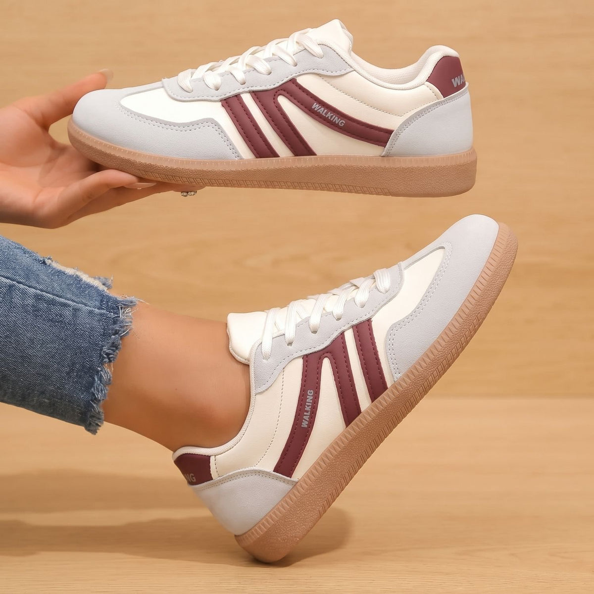 Women's Orthopedic Walking Sneakers with Arch Support - Wine Red