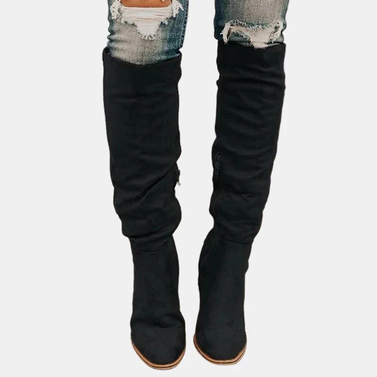 Women's Over-the-Knee Block-Heel Stretch Ankle Boots - Black