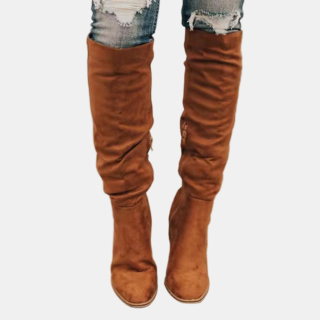 Women's Over-the-Knee Block-Heel Stretch Ankle Boots - Brown