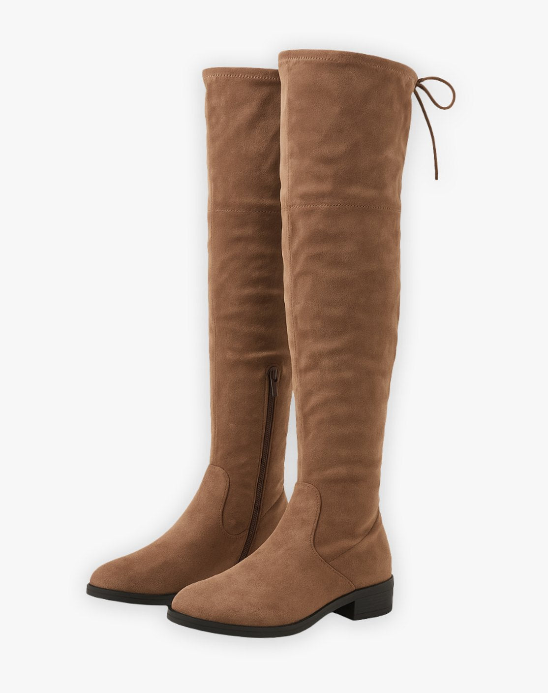 Women's Over-the-Knee Flat Suede Side-Zip Boots - Brown