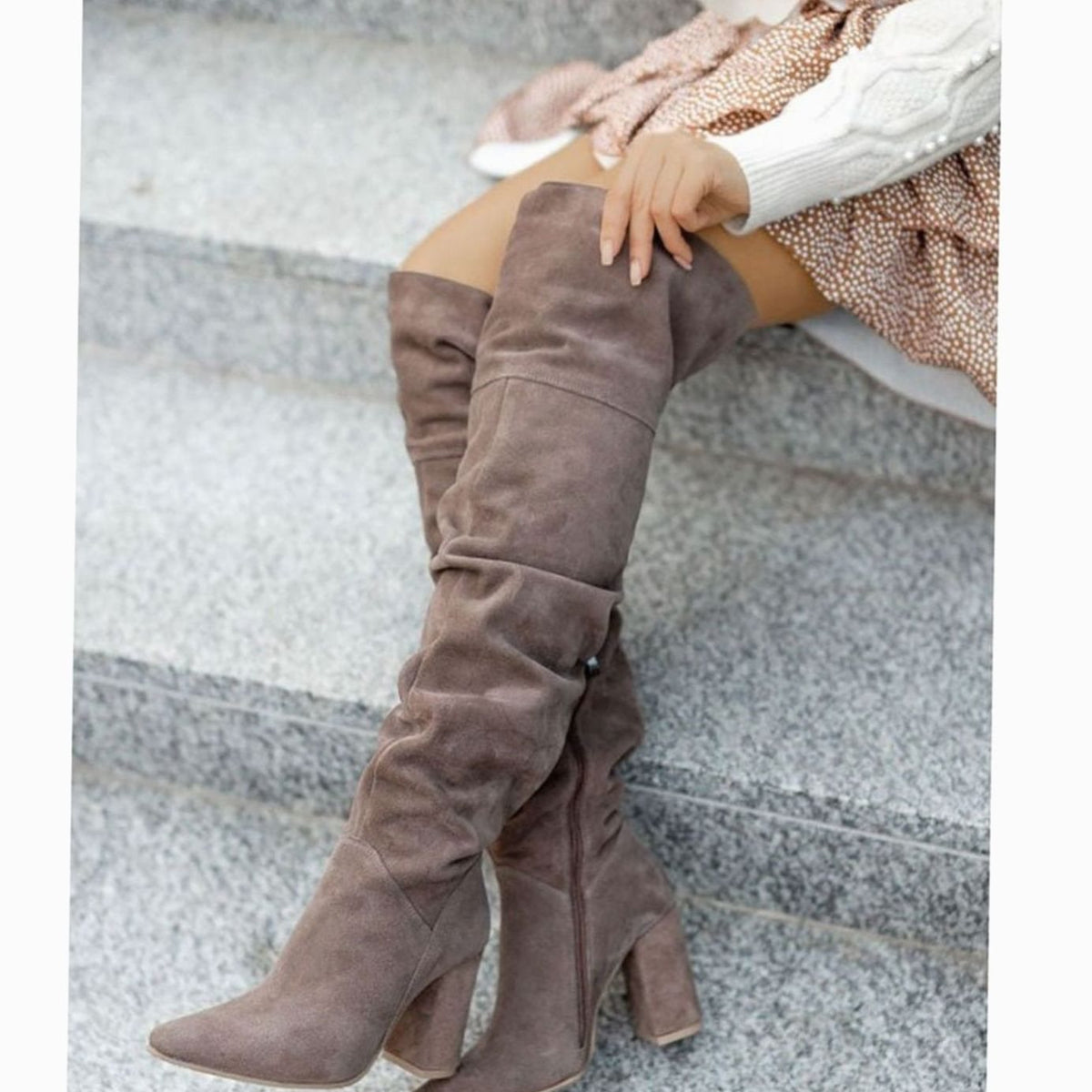 Women's Over-The-Knee Slouchy Block Heel Boots Pointed Toe