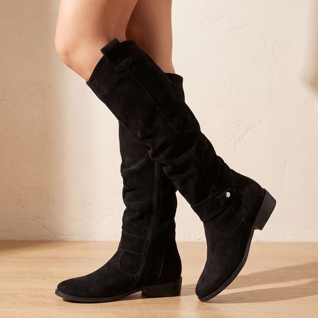 Women's Over-the-Knee Suede Flat Knee High Boots - Black