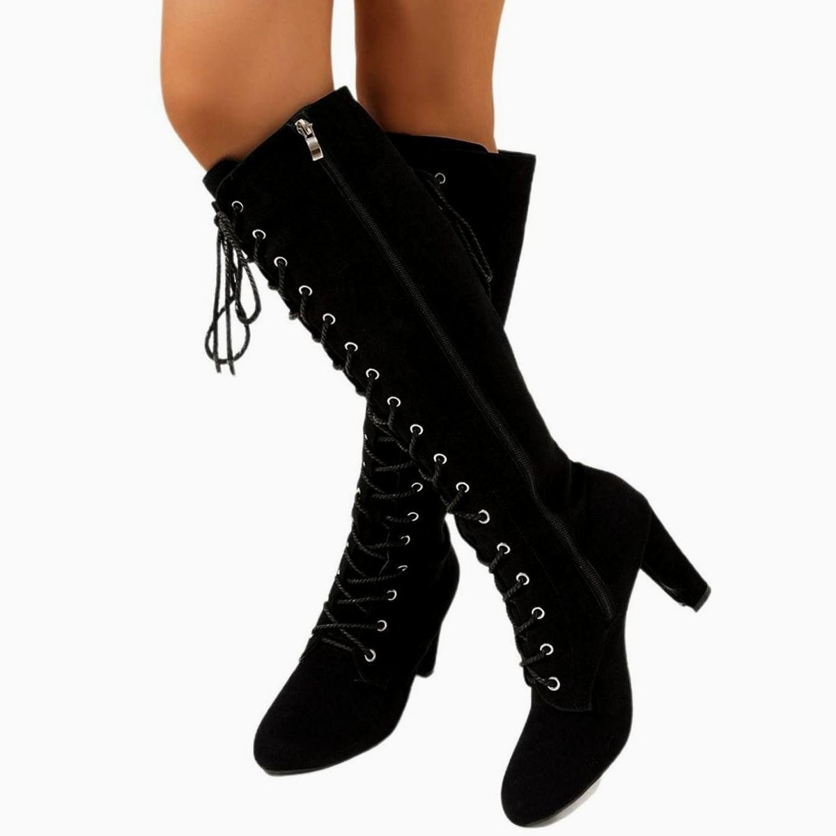 Women's Over-the-Knee Suede Lace-Up Block Heel Boots