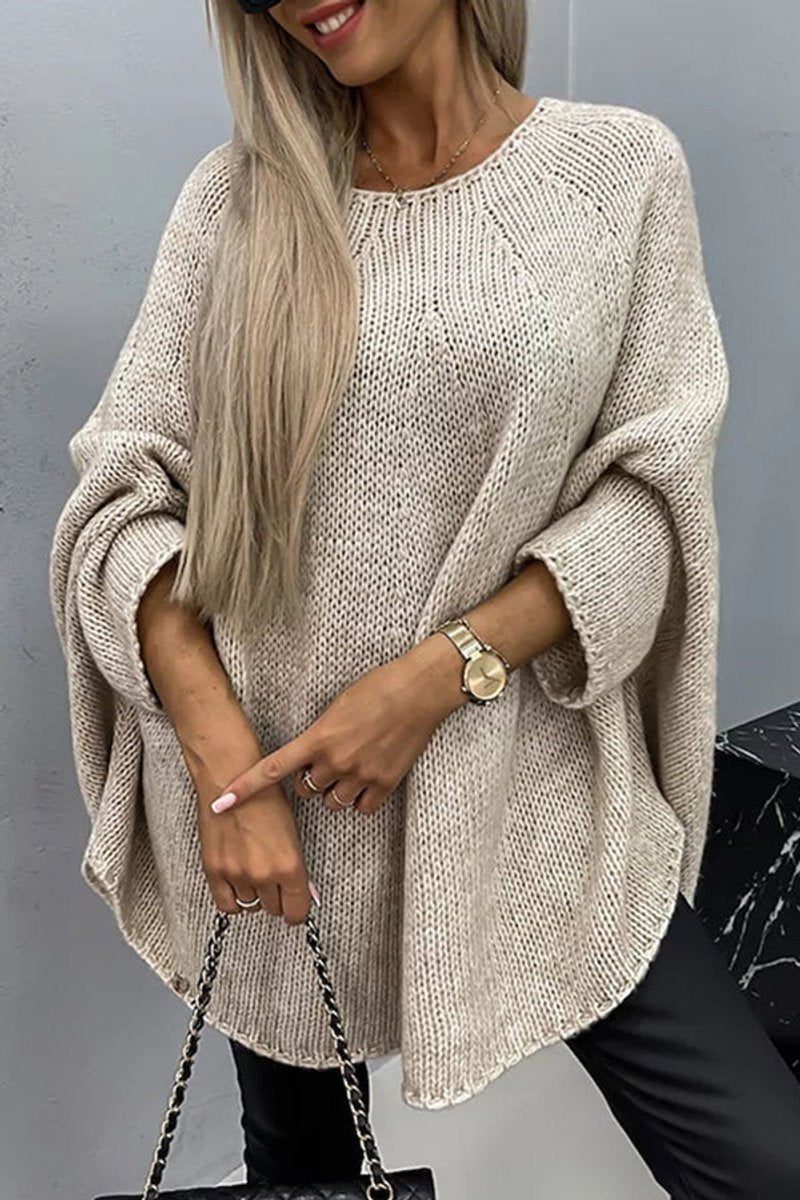 Women's Oversized Batwing-Sleeve Crew-Neck Knit Sweater - Beige