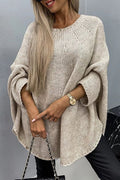 Women's Oversized Batwing-Sleeve Crew-Neck Knit Sweater - Beige