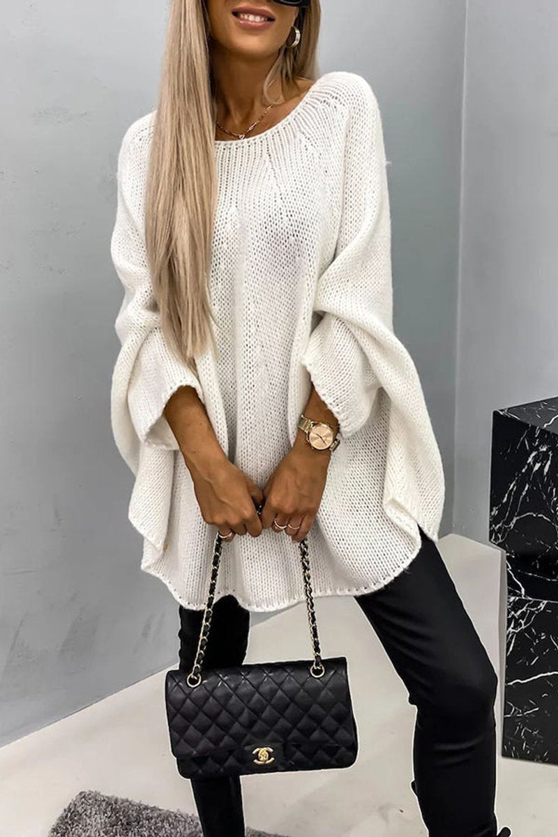 Women's Oversized Batwing-Sleeve Crew-Neck Knit Sweater - Cream