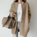 Women's Oversized Button-Down Fuzzy Knit Winter Cardigan - Khaki