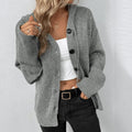 Women's Oversized Button-Front Hooded Cardigan Sweater - Gray