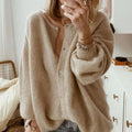 Women's Oversized Button-Up Knit Cardigan Sweater - Brown