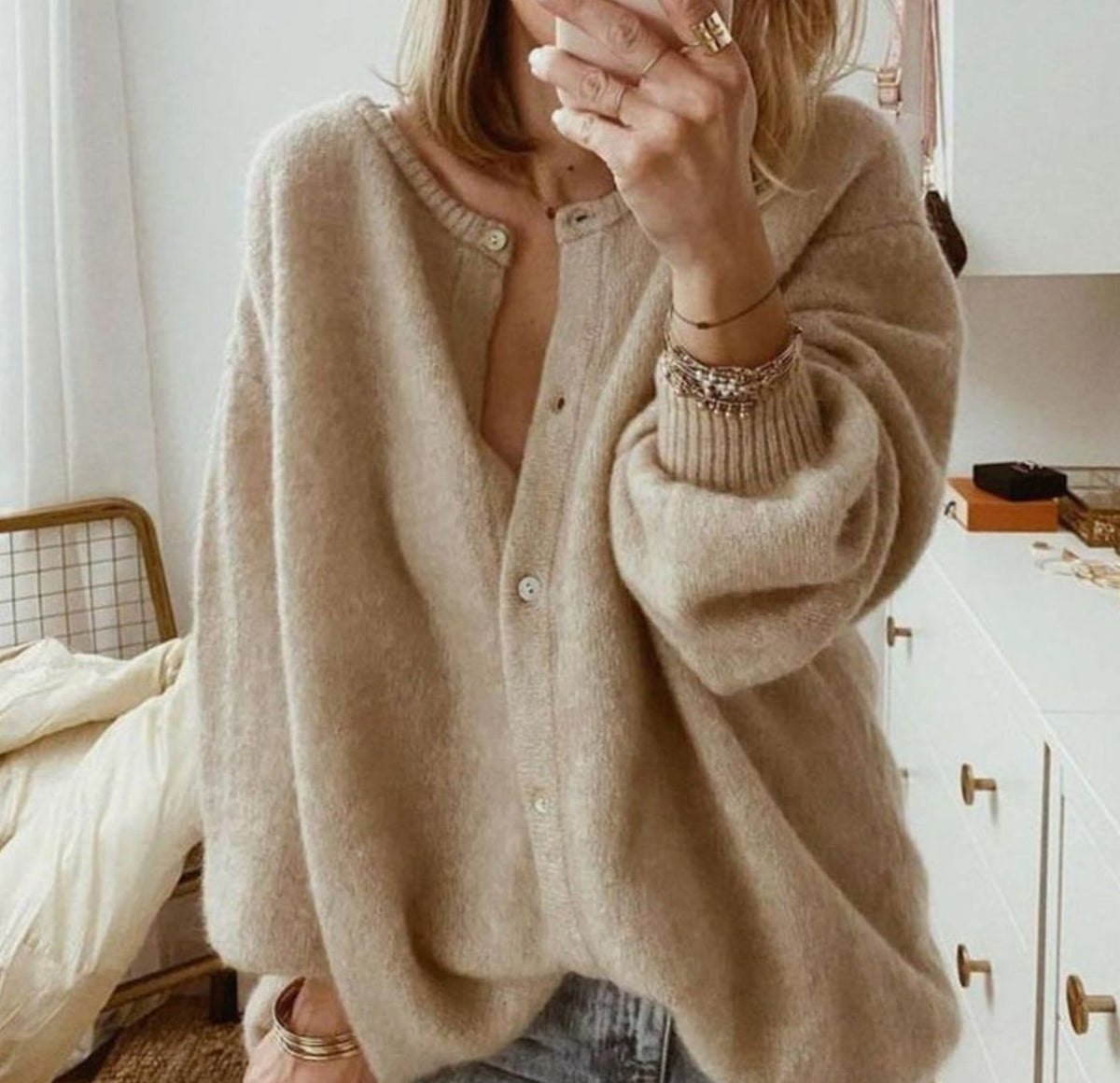 Women's Oversized Button-Up Knit Cardigan Sweater