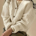 Women's Oversized Cable-Knit Button-Front Cardigan - Apricot