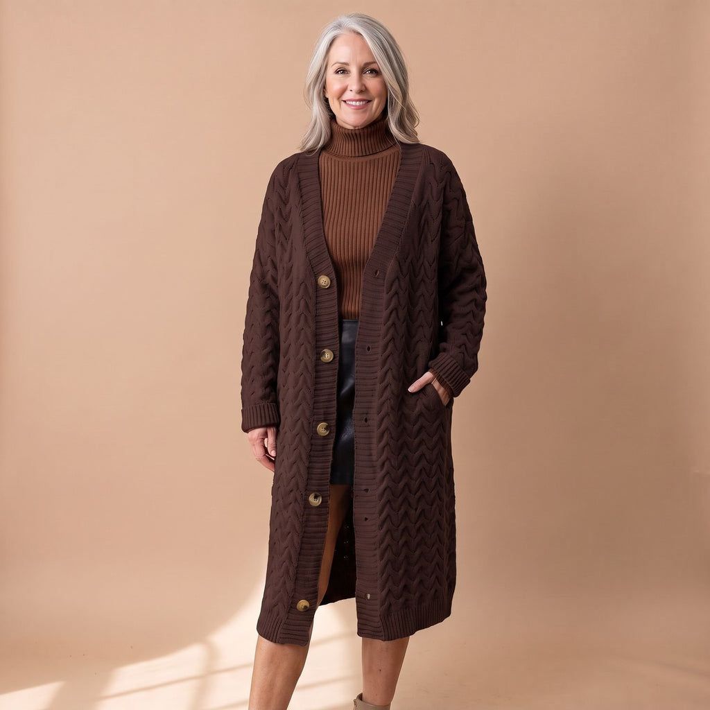 Women's Oversized Cable Knit Cardigan Button-Front Long Sweater
