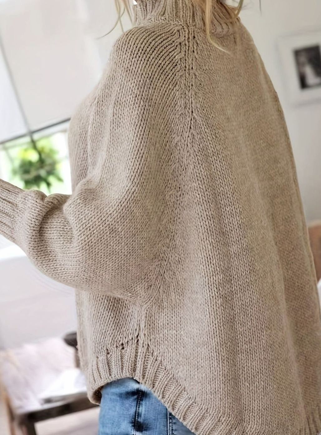 Women's Oversized Cable-Knit High-Neck Sweater