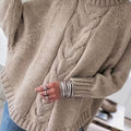 Women's Oversized Cable-Knit High-Neck Sweater - Khaki