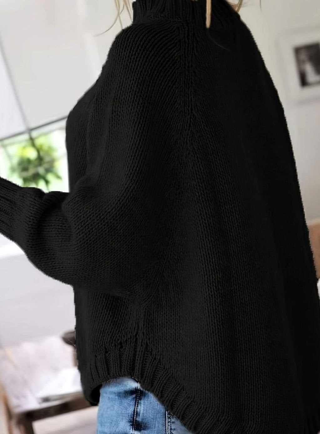 Women's Oversized Cable-Knit High-Neck Sweater