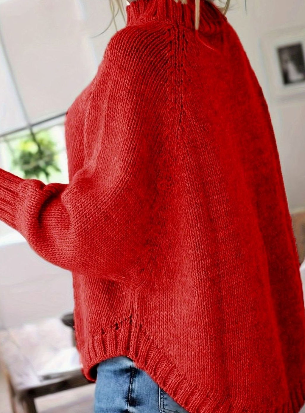 Women's Oversized Cable-Knit High-Neck Sweater