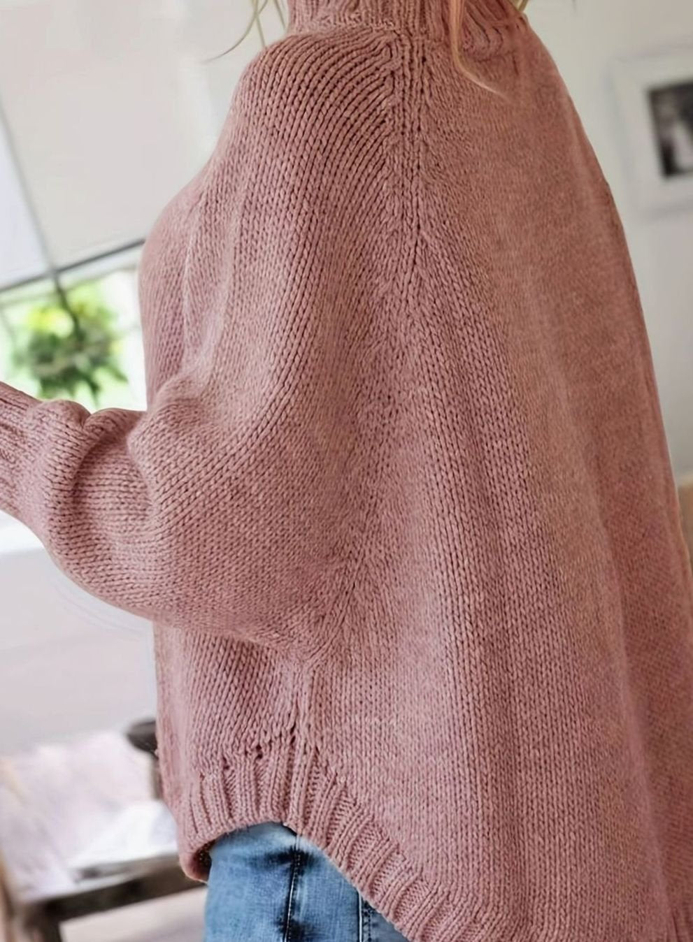 Women's Oversized Cable-Knit High-Neck Sweater