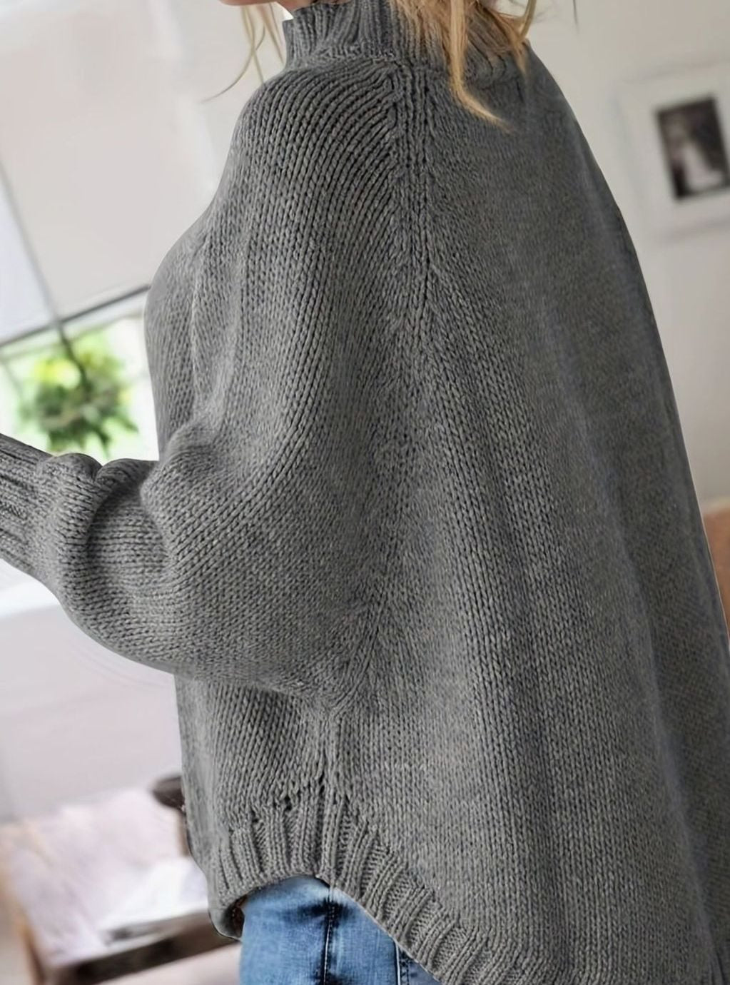 Women's Oversized Cable-Knit High-Neck Sweater