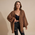 Women's Oversized Cable Knit Slouchy Button Cardigan - Brown