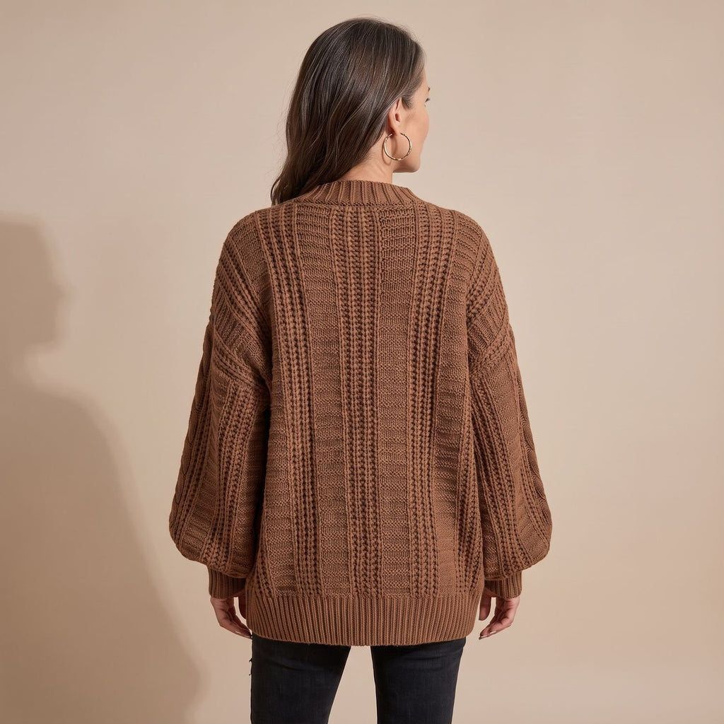 Women's Oversized Cable Knit Slouchy Button Cardigan