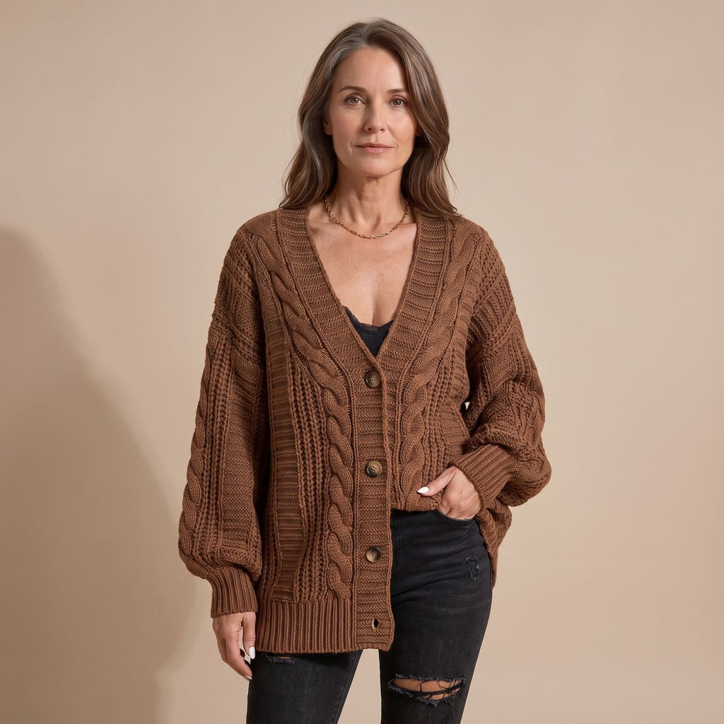 Women's Oversized Cable Knit Slouchy Button Cardigan