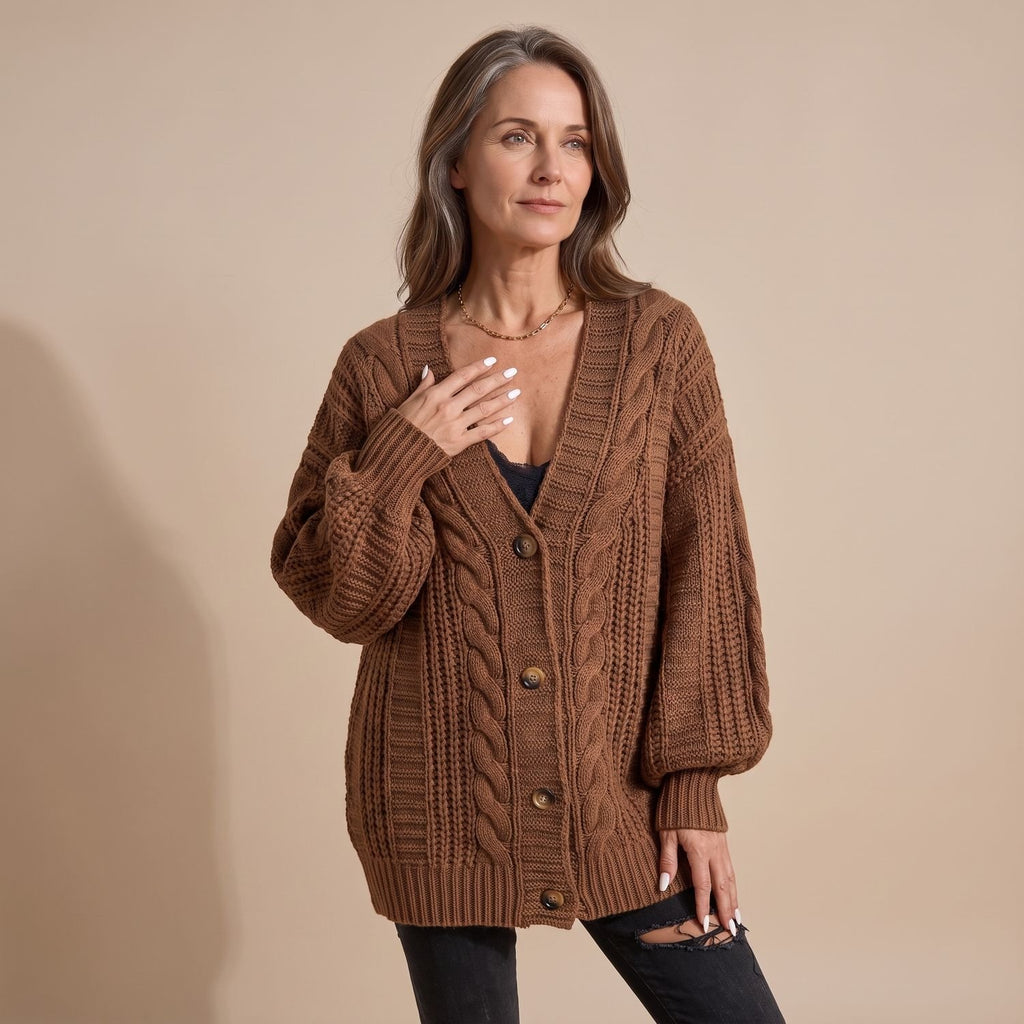 Women's Oversized Cable Knit Slouchy Button Cardigan
