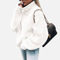 Women's Oversized Chunky Turtleneck Knit Sweater, White - White