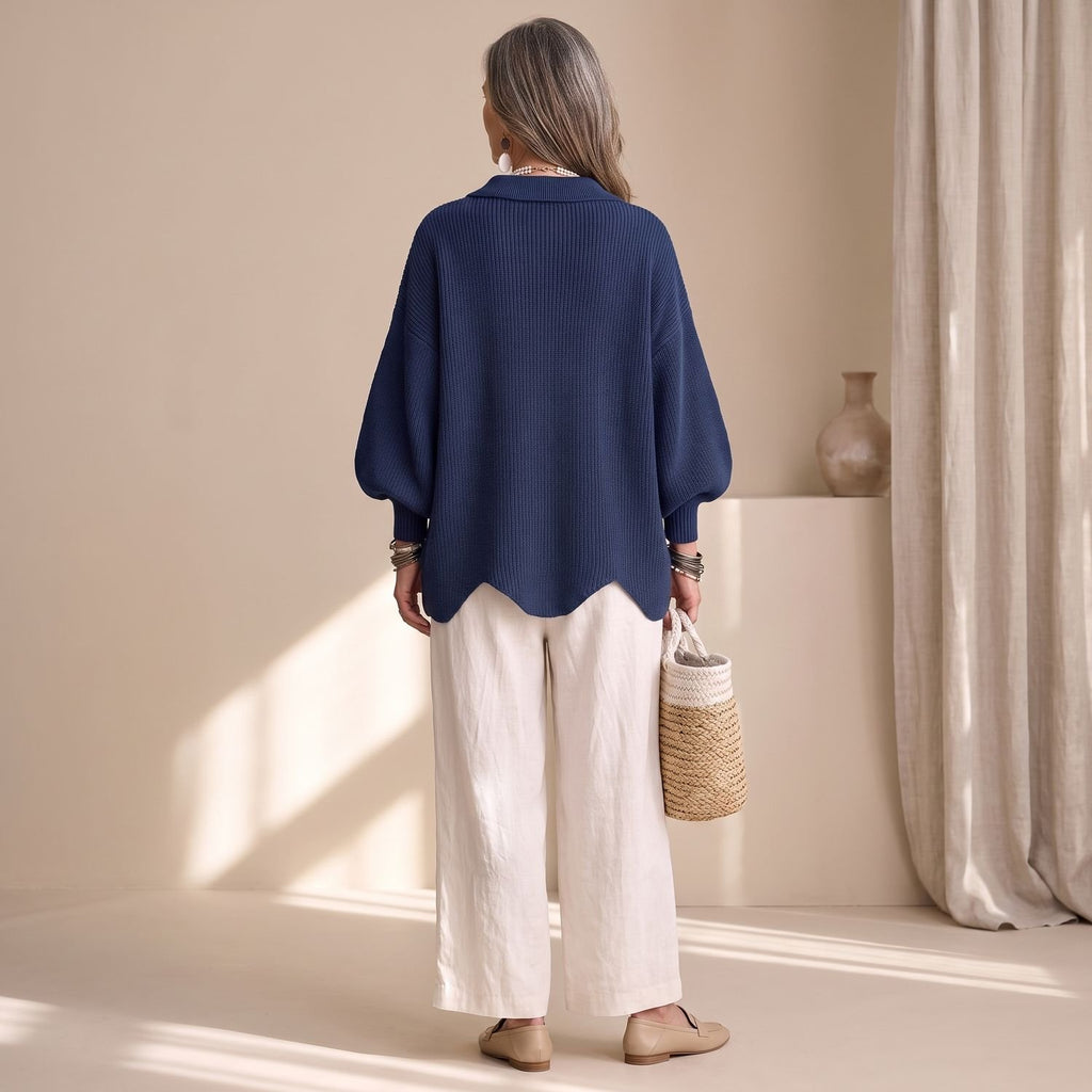 Women's Oversized Collared Gold-Button Knit Cardigan
