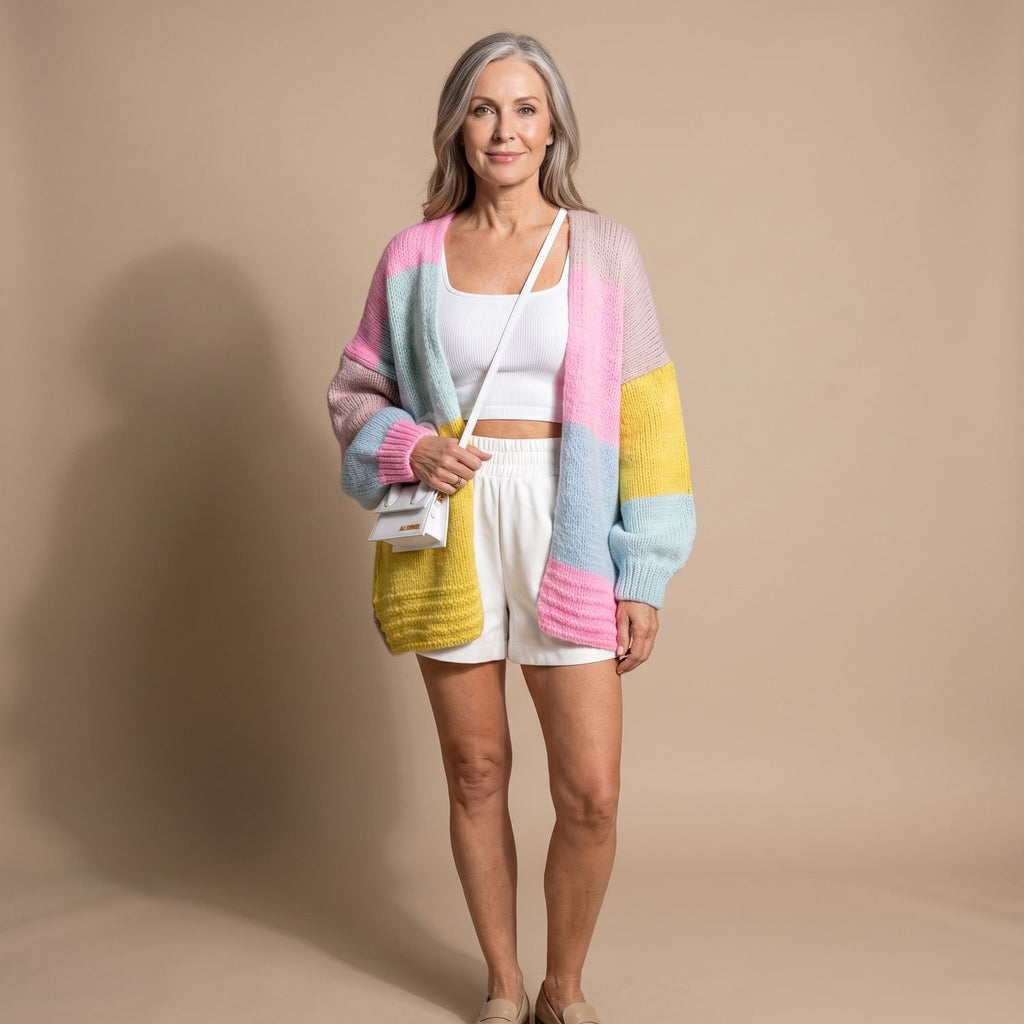Women's Oversized Color Block Knit Cardigan Open Front