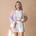 Women's Oversized Color Block Knit Cardigan Open Front - Pink