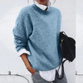 Women's Oversized Crew-Neck Soft Knit Sweater - Blue