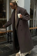 Women's Oversized Double-Breasted Brown Wool Winter Coat - Brown