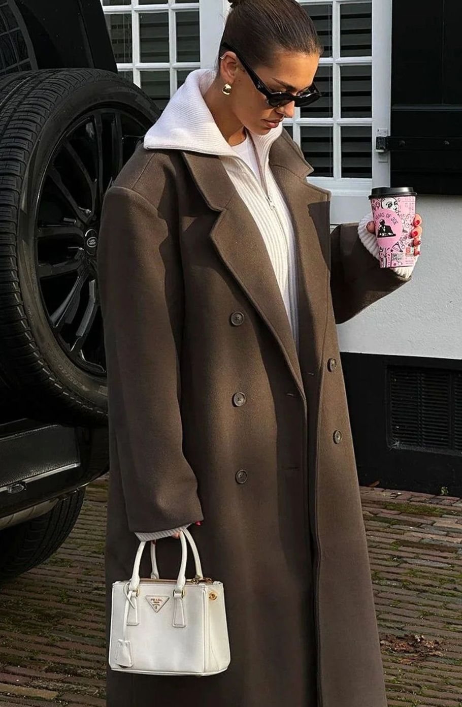 Women's Oversized Double-Breasted Brown Wool Winter Coat
