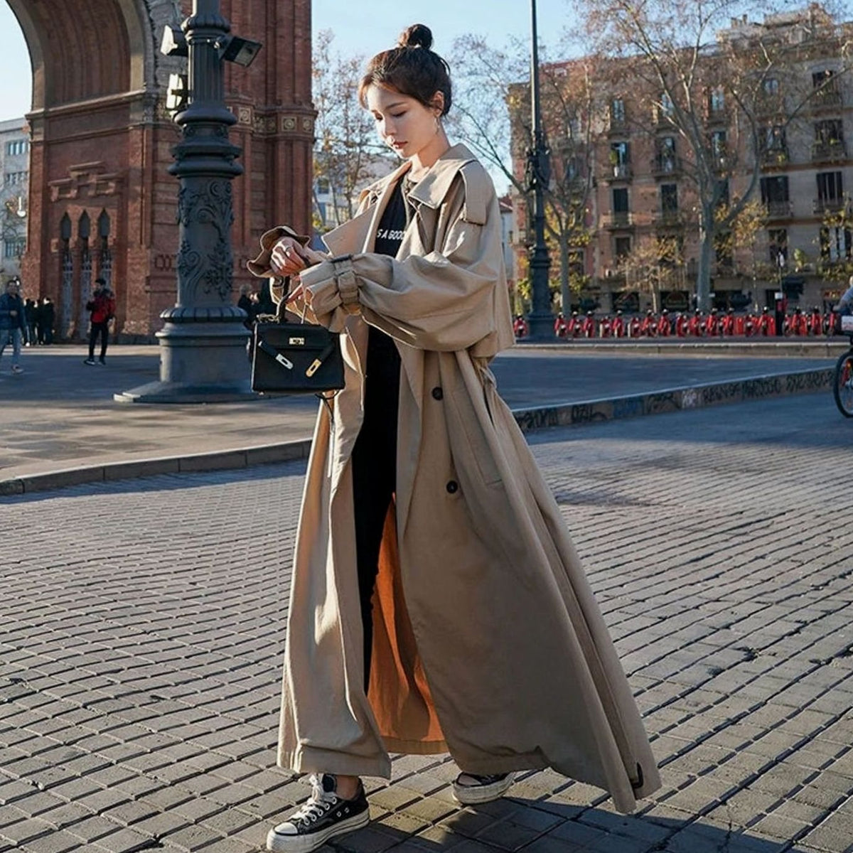 Women's Oversized Double-Breasted Long Loose-Fit Trench Coat
