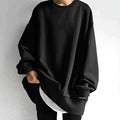 Women's Oversized Drop-Shoulder Tunic Crewneck Sweater - Black