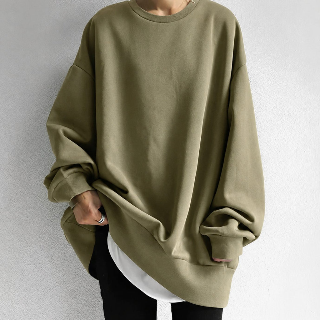 Women's Oversized Drop-Shoulder Tunic Crewneck Sweater - Brown