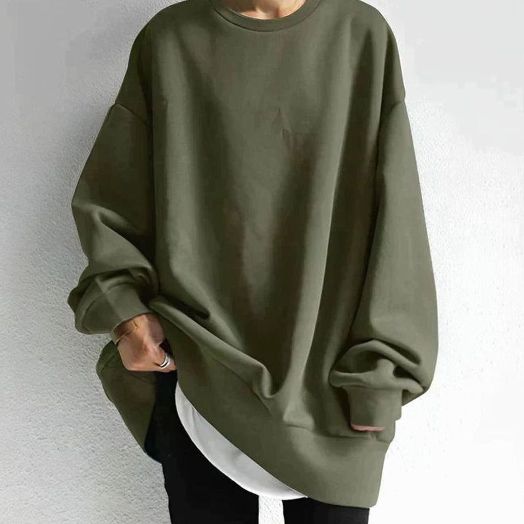 Women's Oversized Drop-Shoulder Tunic Crewneck Sweater - Army Green