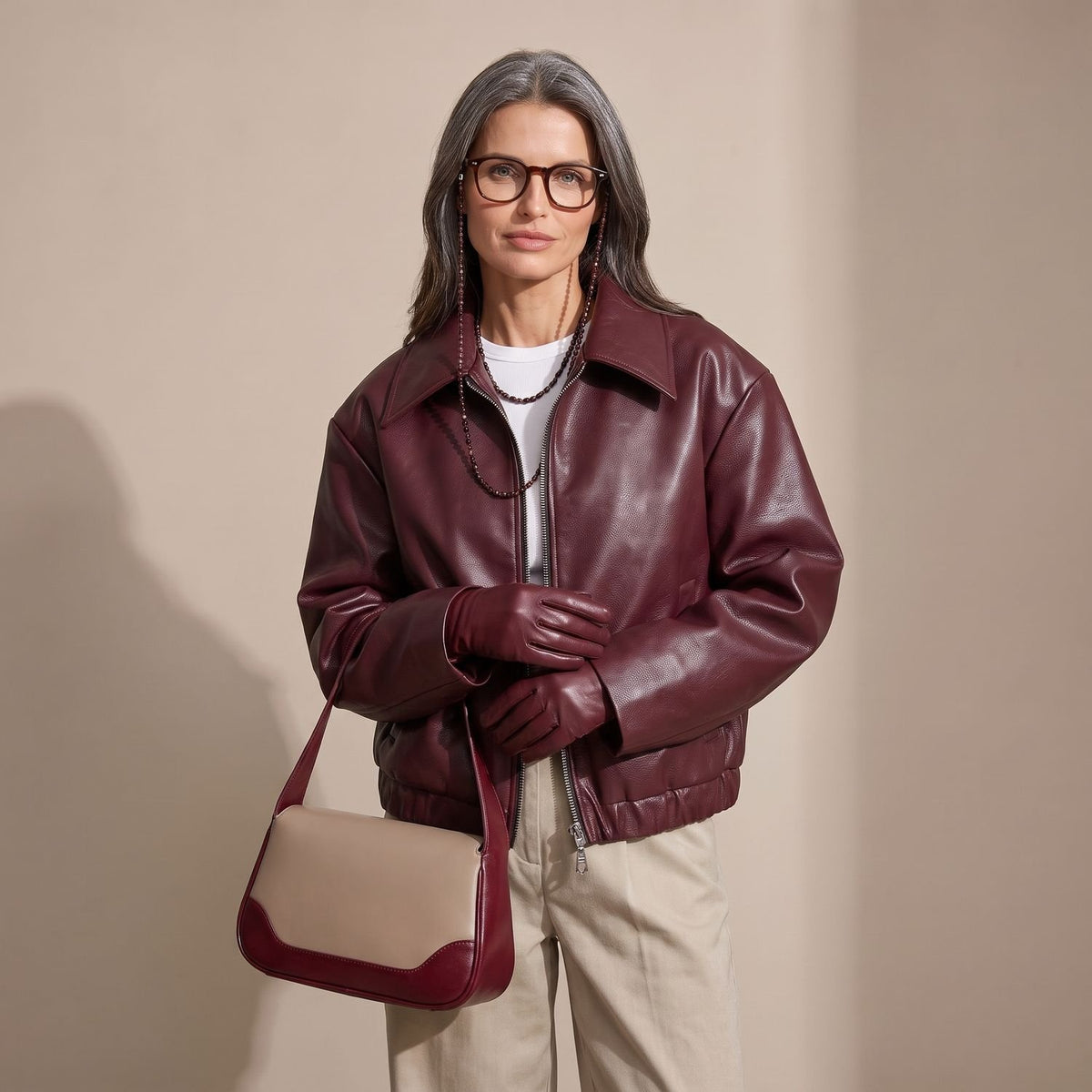 Women's Oversized Faux Leather Jacket Zip-Up Bomber