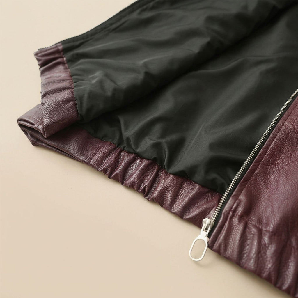 Women's Oversized Faux Leather Jacket Zip-Up Bomber