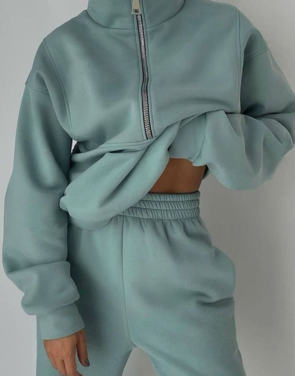 Women's Oversized Half-Zip Pullover Jogger Two-Piece Set